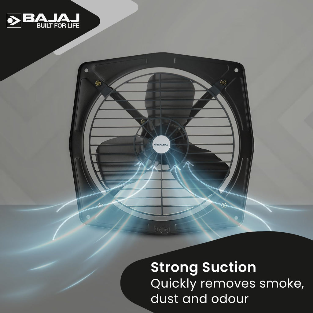 Bajaj Bahar Fresh 225 MM Exhaust Fan | Strong Metal Body And Blades | Noiseless Operations | Rust Proof Body And Blades | 2 Yr Warranty 【Metallic Grey】