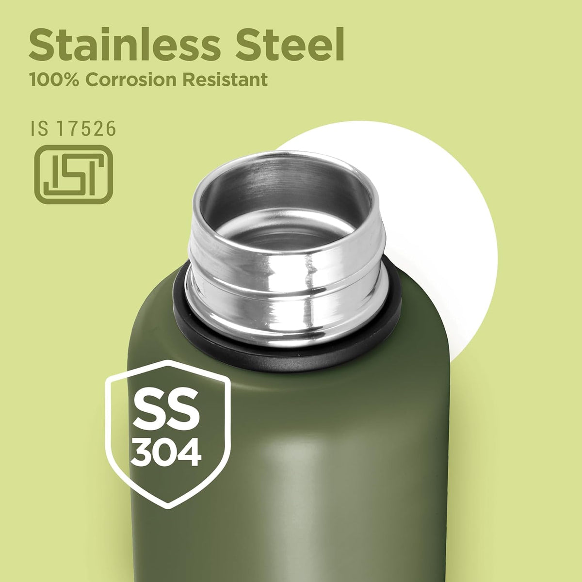 Milton Aura 1000 Thermosteel Water Bottle, 24 Hr Hot and Cold I Leak Proof Lid, ISI Certified I Vacuum Insulated I for Office, Gym, School I Military Green