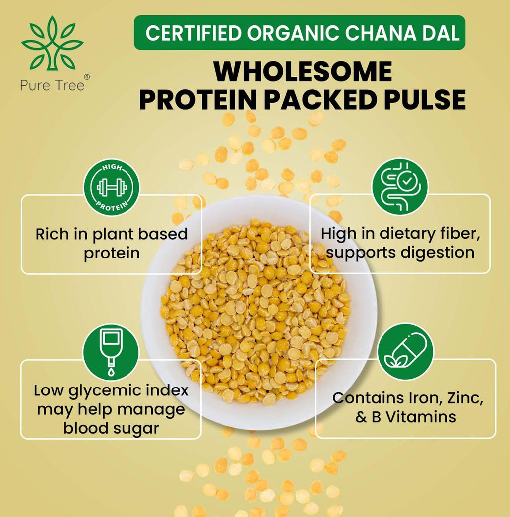 Pure Tree Certified Organic Chana Dal | 1.8 Kg / 1800 g