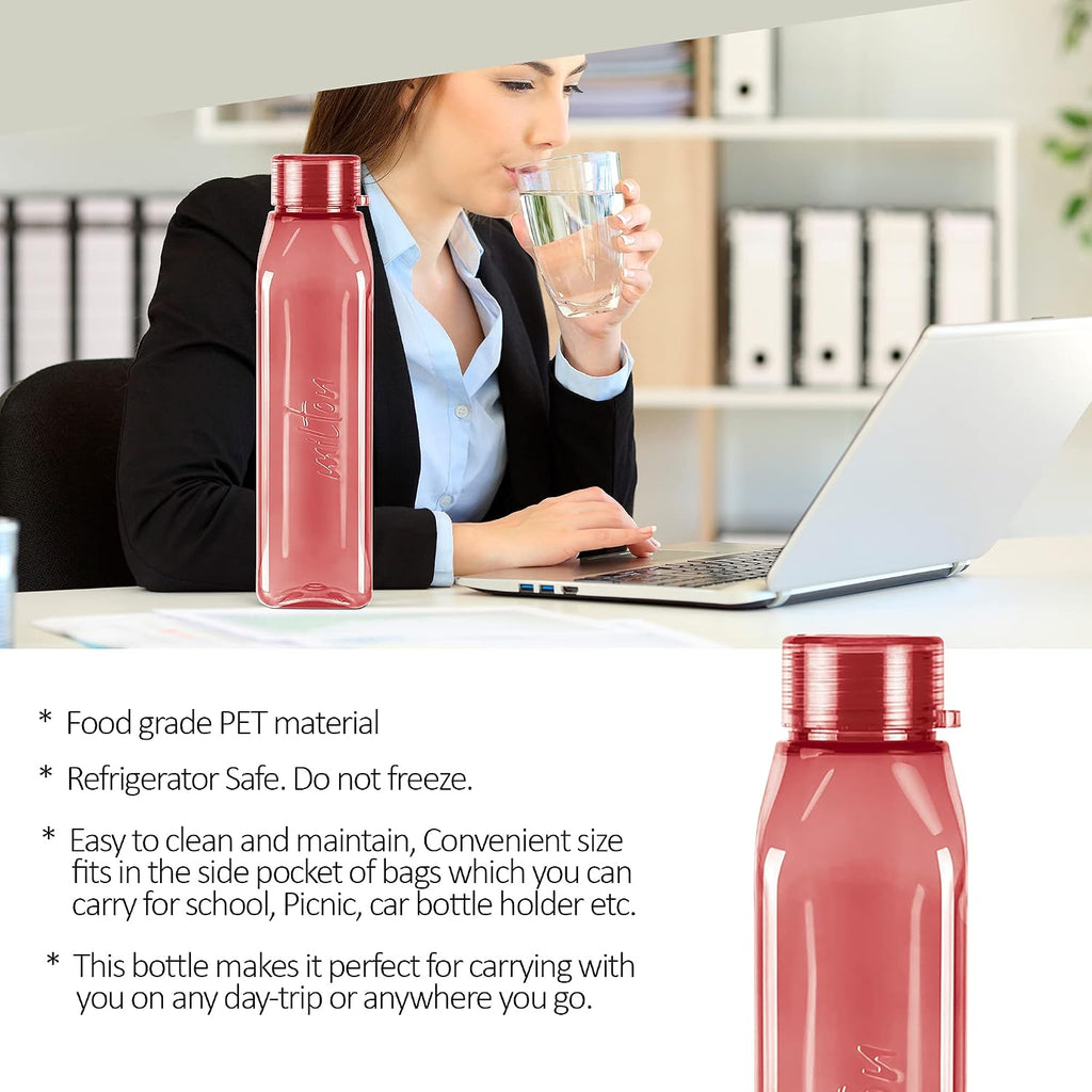 MILTON Prime 1000 Water Bottle, 1 Litre, Reusable Plastic Fridge Bottle, BPA Free and Leak Proof Bottles for Travel, Work, Pack of 1, Burgundy