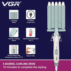 VGR V-597 Professional Electric Hair Curler | Stylish Hair Styling 5 Barrel Professional Hair Curler with 220° C Max Heat Setting