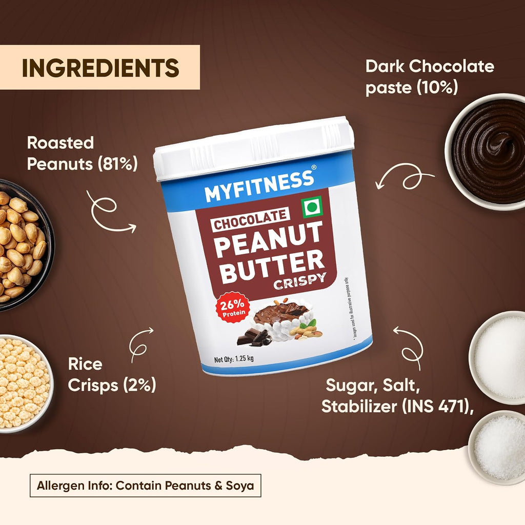 MYFITNESS Peanut Butter Chocolate Spread Crispy 1.2kg (Pack of 3)