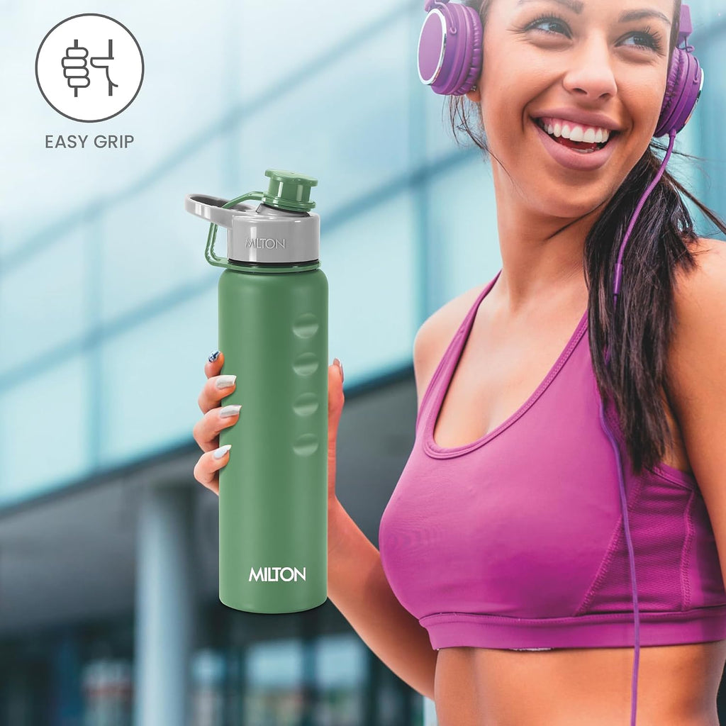 MILTON Gripper 1000 Stainless Steel Water Bottle, 900 ml, Green | Leak Proof | Easy Grip | Light Weight | Easy to Carry