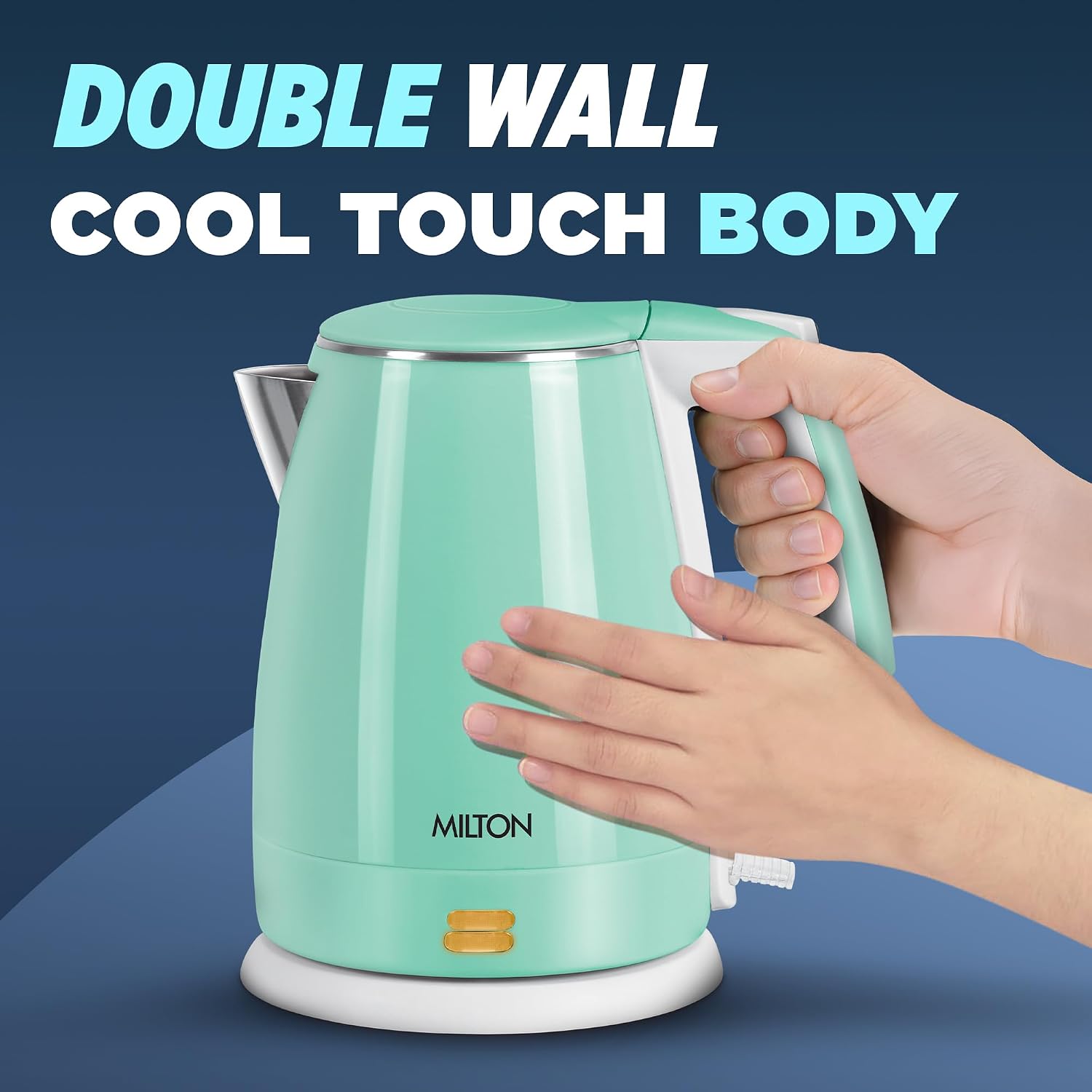 Milton Riga Electric 1.5 Stainless Steel Electric Kettle, 1 Piece, 1.5 Litres | Power Indicator | 1500 Watts | Double Wall Body With Cool-touch Handle I SS304 Steel I 1 Year Warranty | Aqua Green