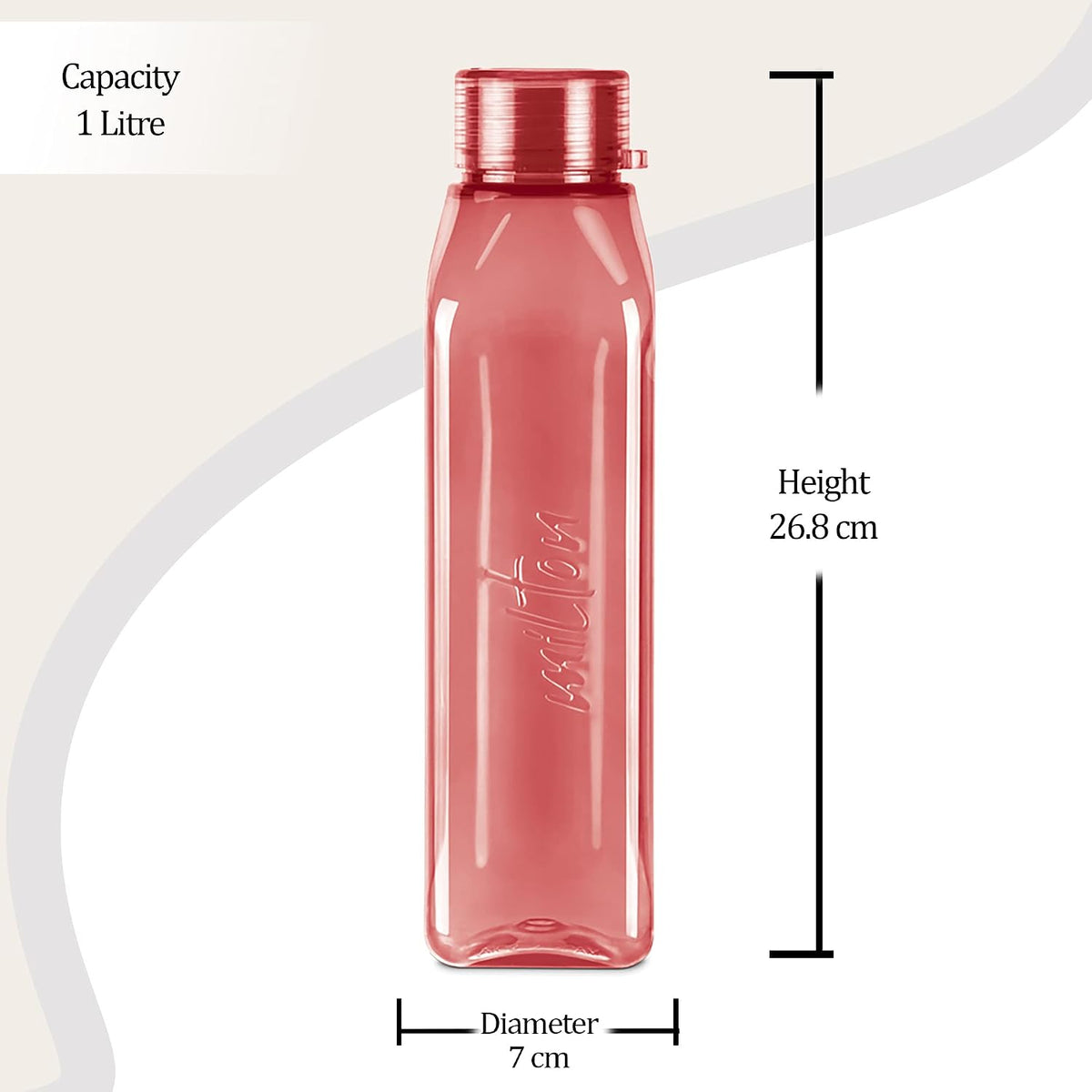 MILTON Prime 1000 Water Bottle, 1 Litre, Reusable Plastic Fridge Bottle, BPA Free and Leak Proof Bottles for Travel, Work, Pack of 1, Burgundy