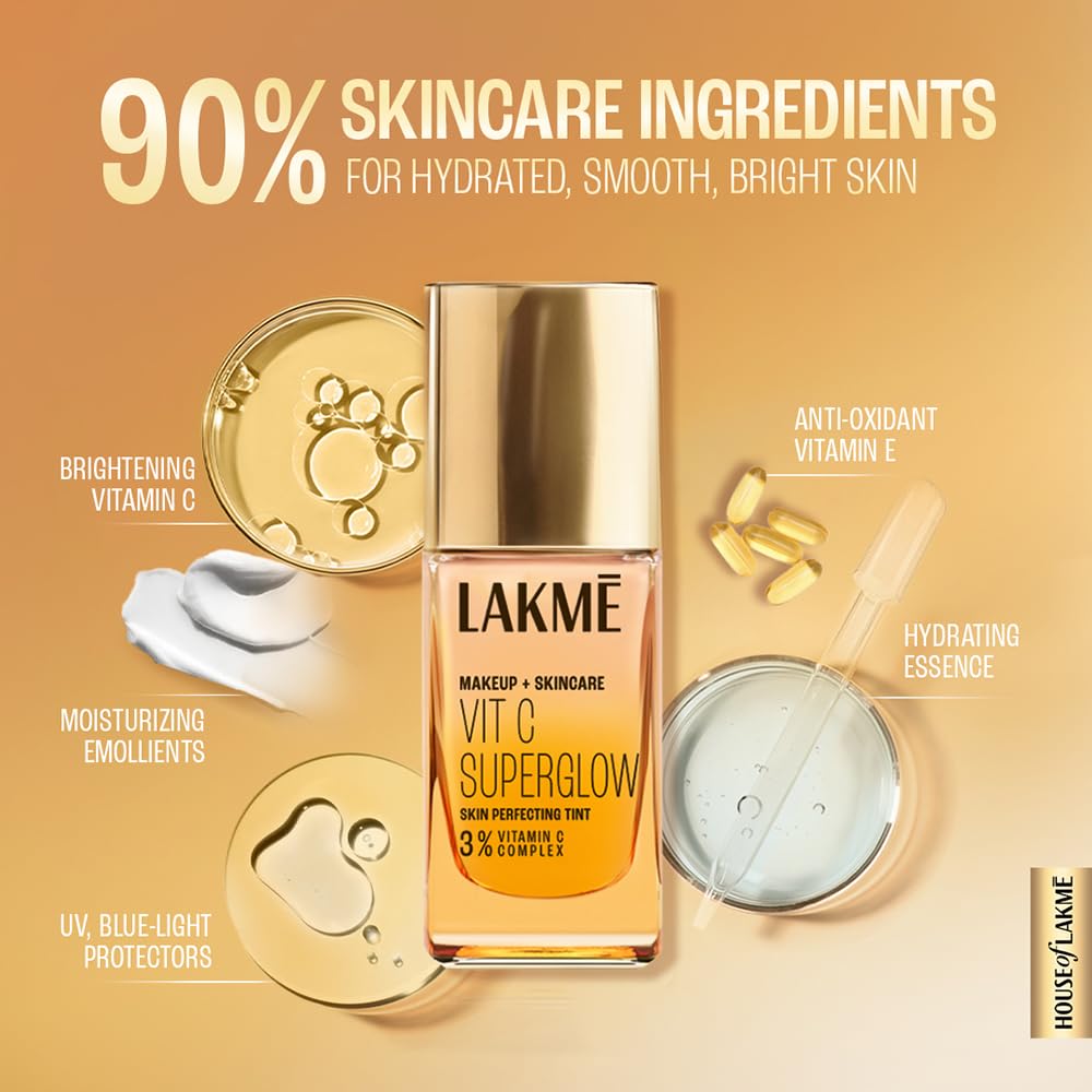 Lakme Makeup+Skincare VitC Superglow Skin Perfecting Tint Neutral Almon N340 25ml