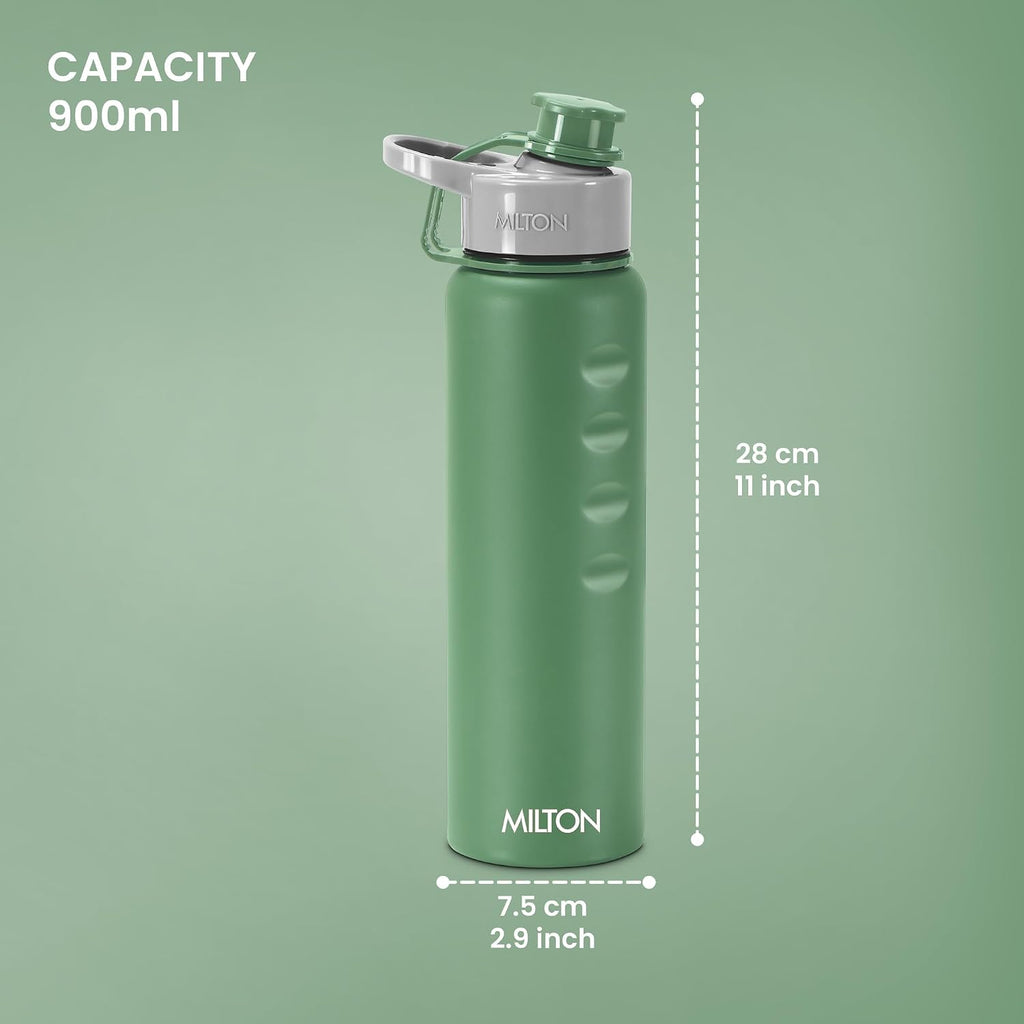 MILTON Gripper 1000 Stainless Steel Water Bottle, 900 ml, Green | Leak Proof | Easy Grip | Light Weight | Easy to Carry