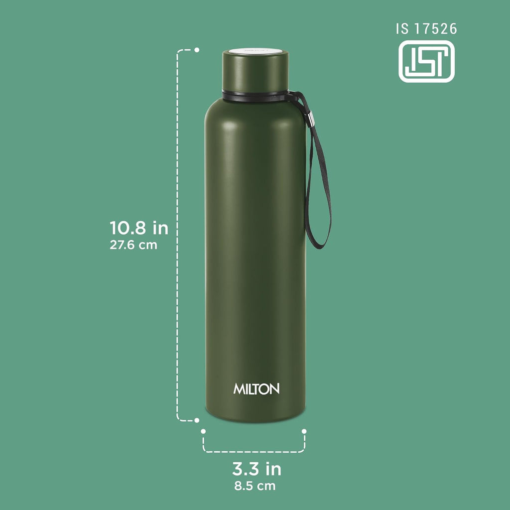 Milton Aura 1000 Thermosteel Water Bottle, 24 Hr Hot and Cold I Leak Proof Lid, ISI Certified I Vacuum Insulated I for Office, Gym, School I Military Green