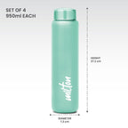 MILTON Aqua 1000 Stainless Steel Water Bottle set of 4, 920 ml each, Single Walled, ISI Certified I Leak Proof Lid, Rust Proof I For School, Office, Gym I Light Green, Purple, Light Pink, Green