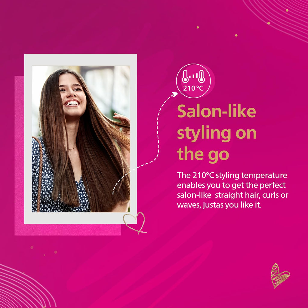 Philips India's No.1 Hair Styling Brand Hair Straightener, Long-Lasting Salon like Results, Frizz Control,Shine, Ceramic Plates Even Heat 200°C, Narrow Plates for Precision, For Indian Hair, BHS252