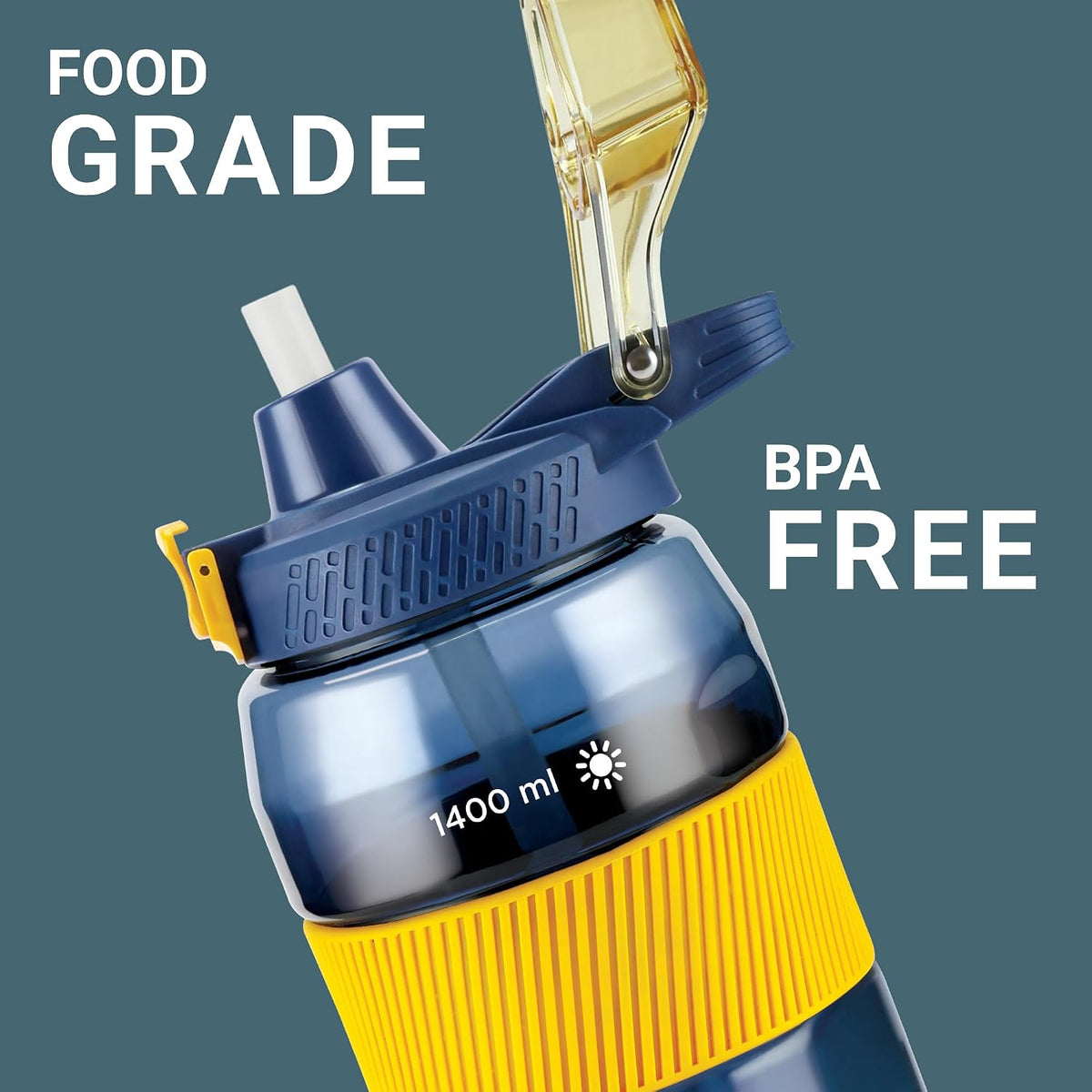 MILTON Sports Sipper Large Water Bottle 1600 ml, for Adults, 100% Leakproof, One-Click Open I Track Daily Intake I BPA-Free I Removable Straw I Easy Carry Handle I Ideal for Gym, Sports, Office, Blue