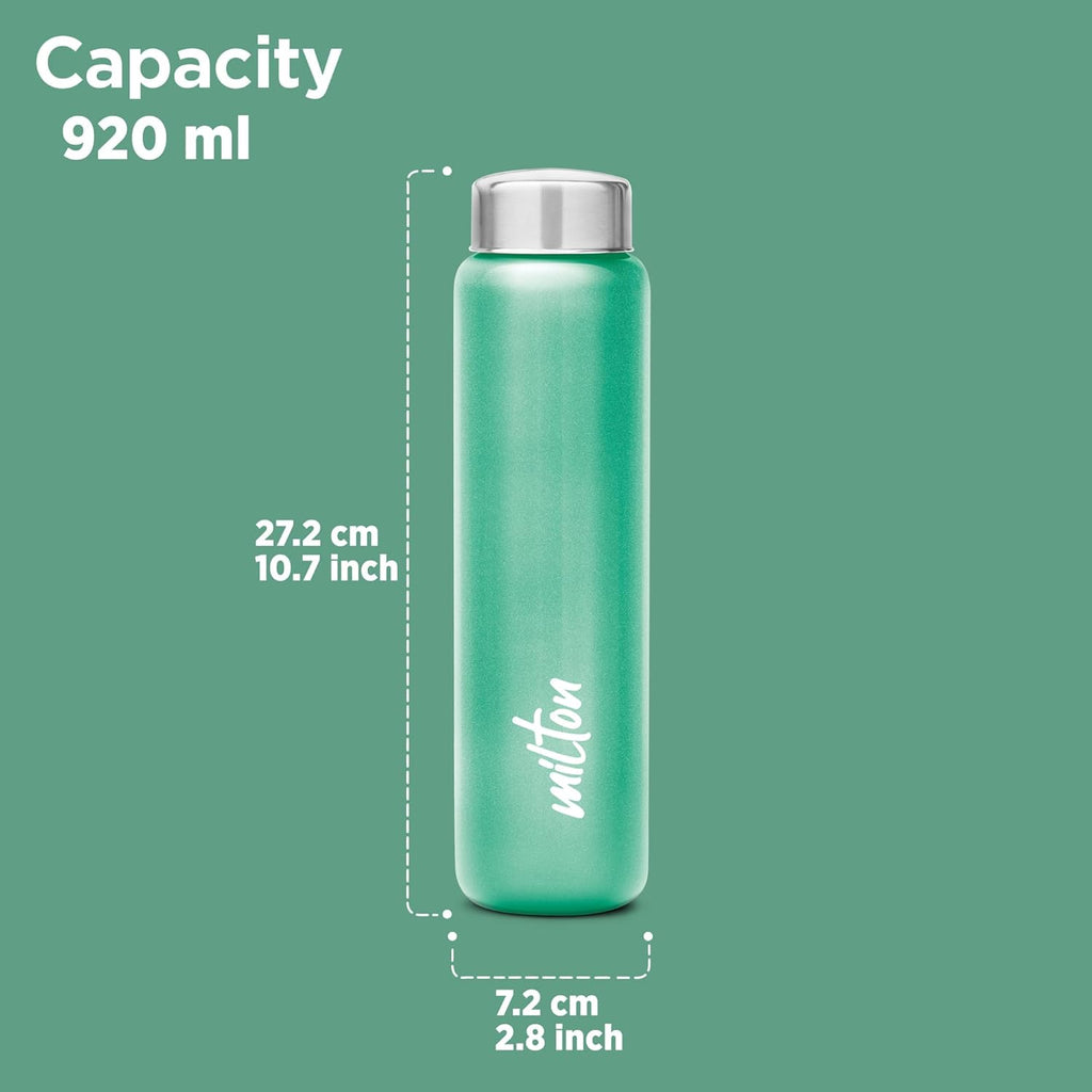 MILTON Aqua 1000 Stainless Steel Water Bottle 920 ml, Single Walled, ISI Certified I Leak Proof Lid, Rust Proof I For School, Office, Gym I Light Green
