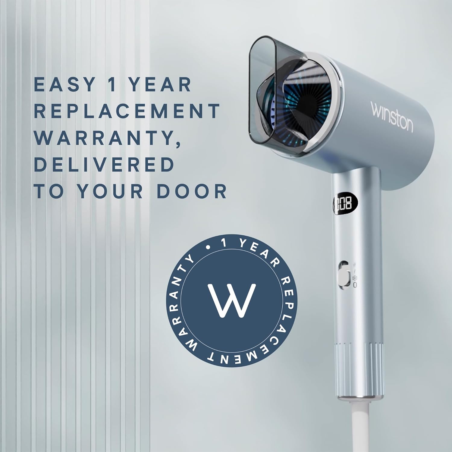 Winston Digital Smart Ionic Hair Dryer 2000 Watts Fast Drying with LED Display, Dual Speed & Heat Settings, All Hair Types, Lightweight