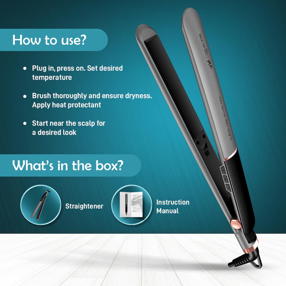 Ikonic Me Xtreme Hair Straightener, Extra-Wide Ceramic Floating Plates, Adjustable Temperature 130°C–230°C, Instant Heat-Up Technology, Smooth, Frizz-Free & Salon Straight Hair Styling, Stone