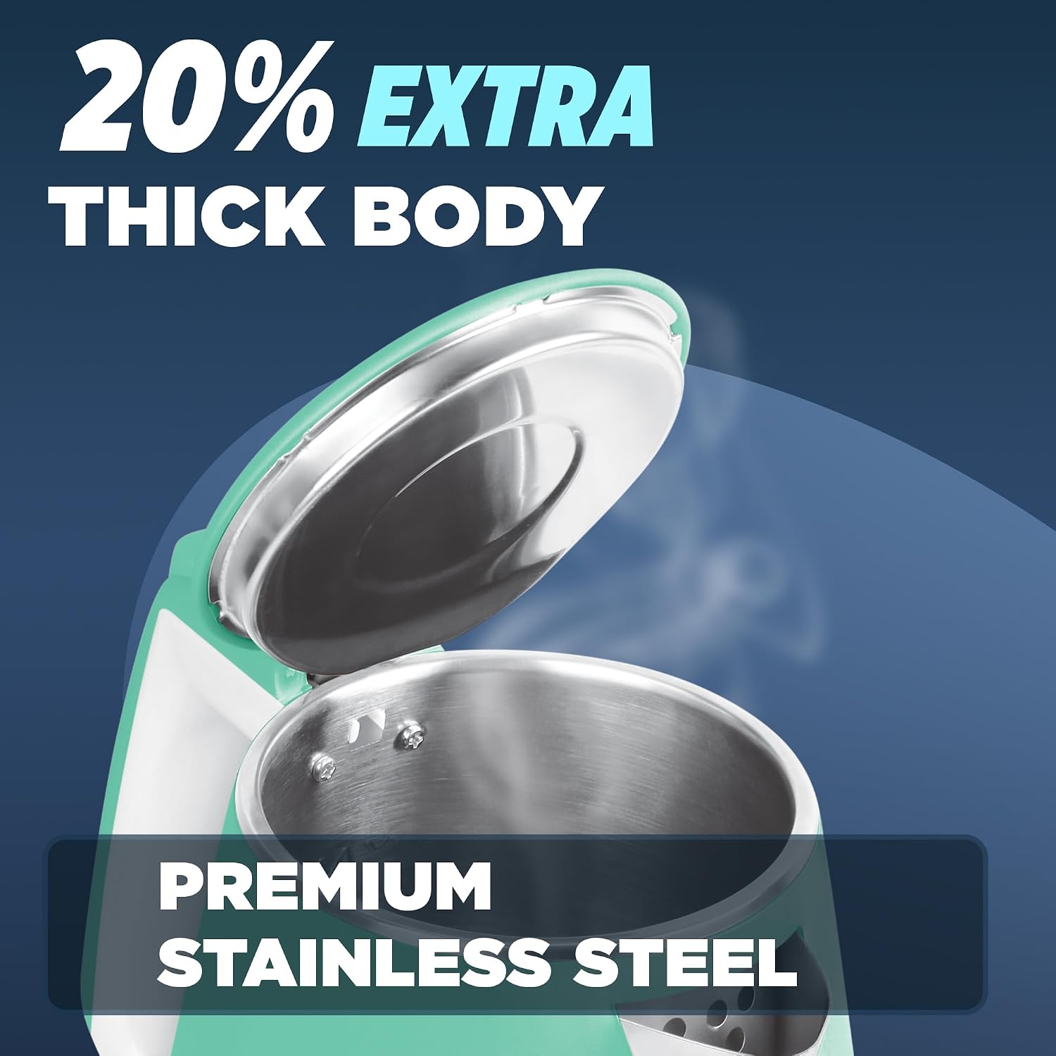 Milton Riga Electric 1.5 Stainless Steel Electric Kettle, 1 Piece, 1.5 Litres | Power Indicator | 1500 Watts | Double Wall Body With Cool-touch Handle I SS304 Steel I 1 Year Warranty | Aqua Green
