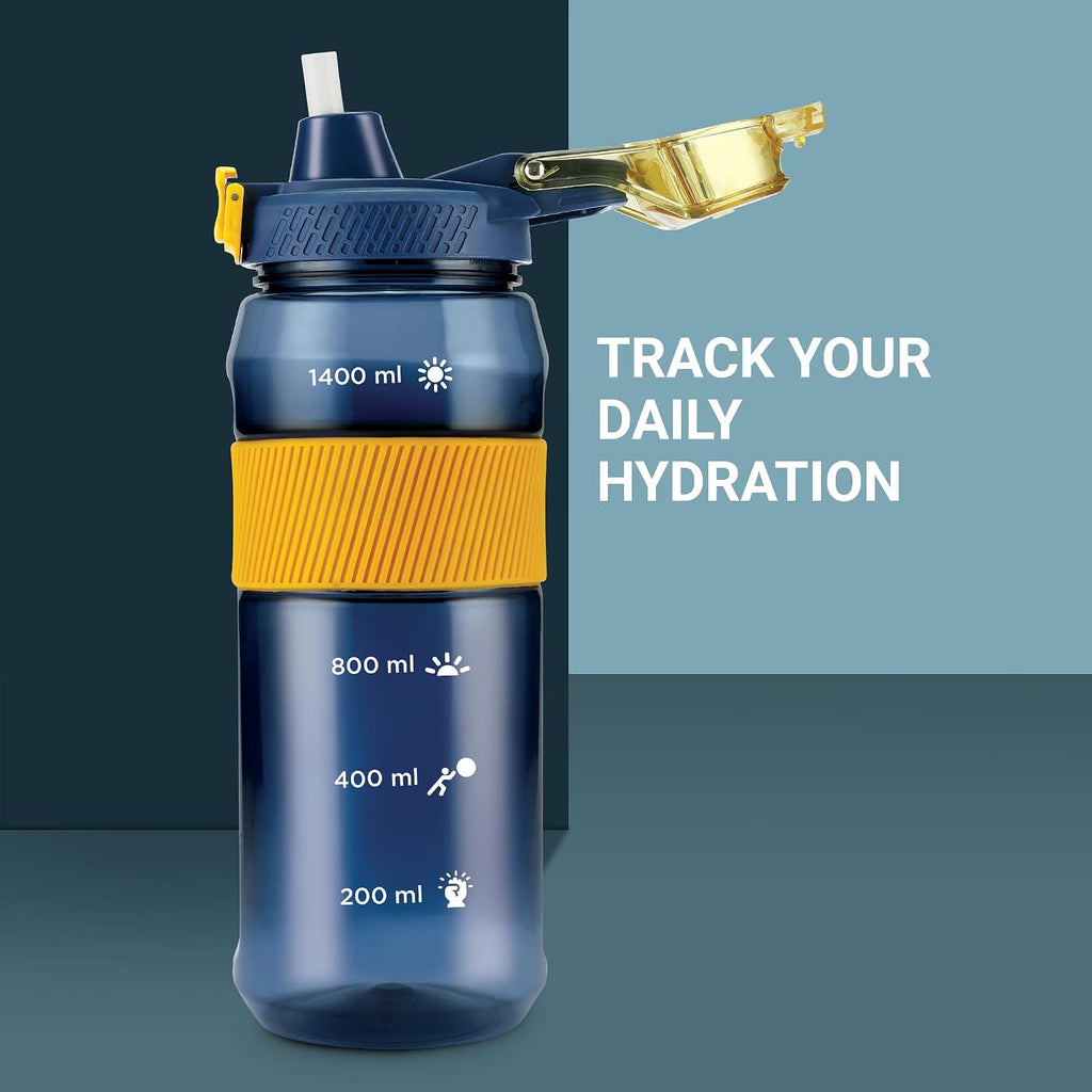 MILTON Sports Sipper Large Water Bottle 1600 ml, for Adults, 100% Leakproof, One-Click Open I Track Daily Intake I BPA-Free I Removable Straw I Easy Carry Handle I Ideal for Gym, Sports, Office, Blue
