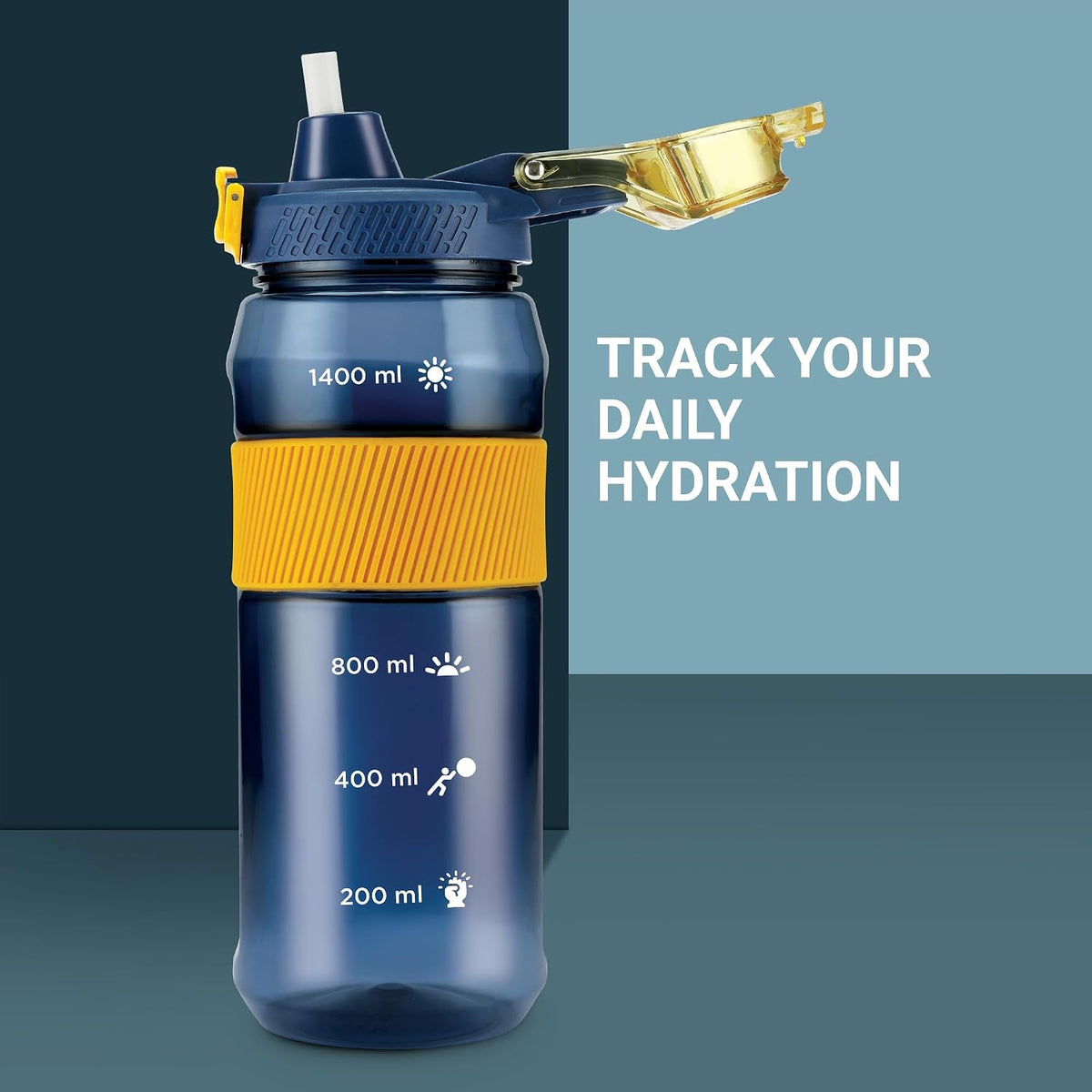 MILTON Sports Sipper Large Water Bottle 1600 ml, for Adults, 100% Leakproof, One-Click Open I Track Daily Intake I BPA-Free I Removable Straw I Easy Carry Handle I Ideal for Gym, Sports, Office, Blue
