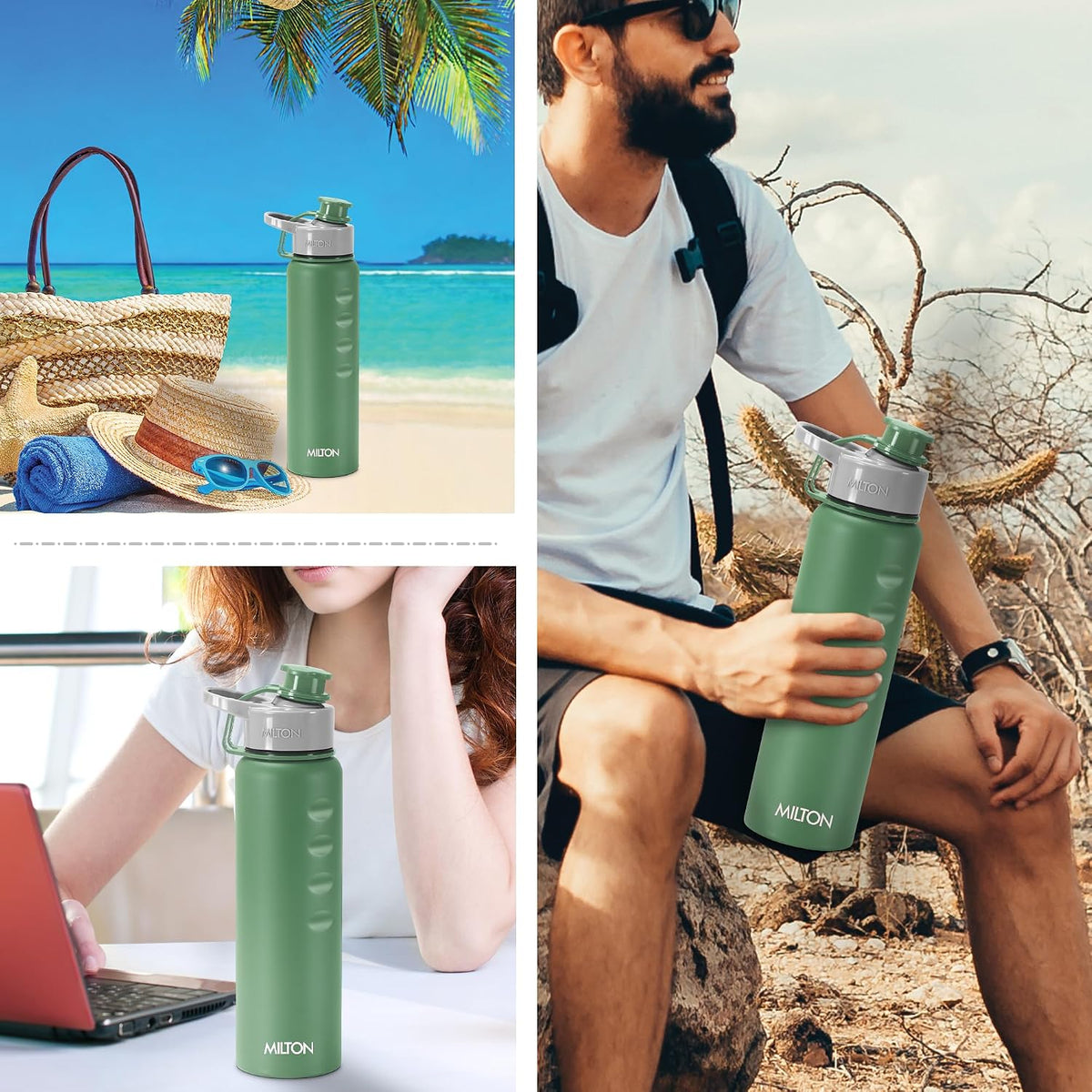 MILTON Gripper 1000 Stainless Steel Water Bottle, 900 ml, Green | Leak Proof | Easy Grip | Light Weight | Easy to Carry