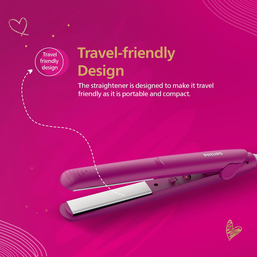 Philips India's No.1 Hair Styling Brand Hair Straightener, Long-Lasting Salon like Results, Frizz Control,Shine, Ceramic Plates Even Heat 200°C, Narrow Plates for Precision, For Indian Hair, BHS252