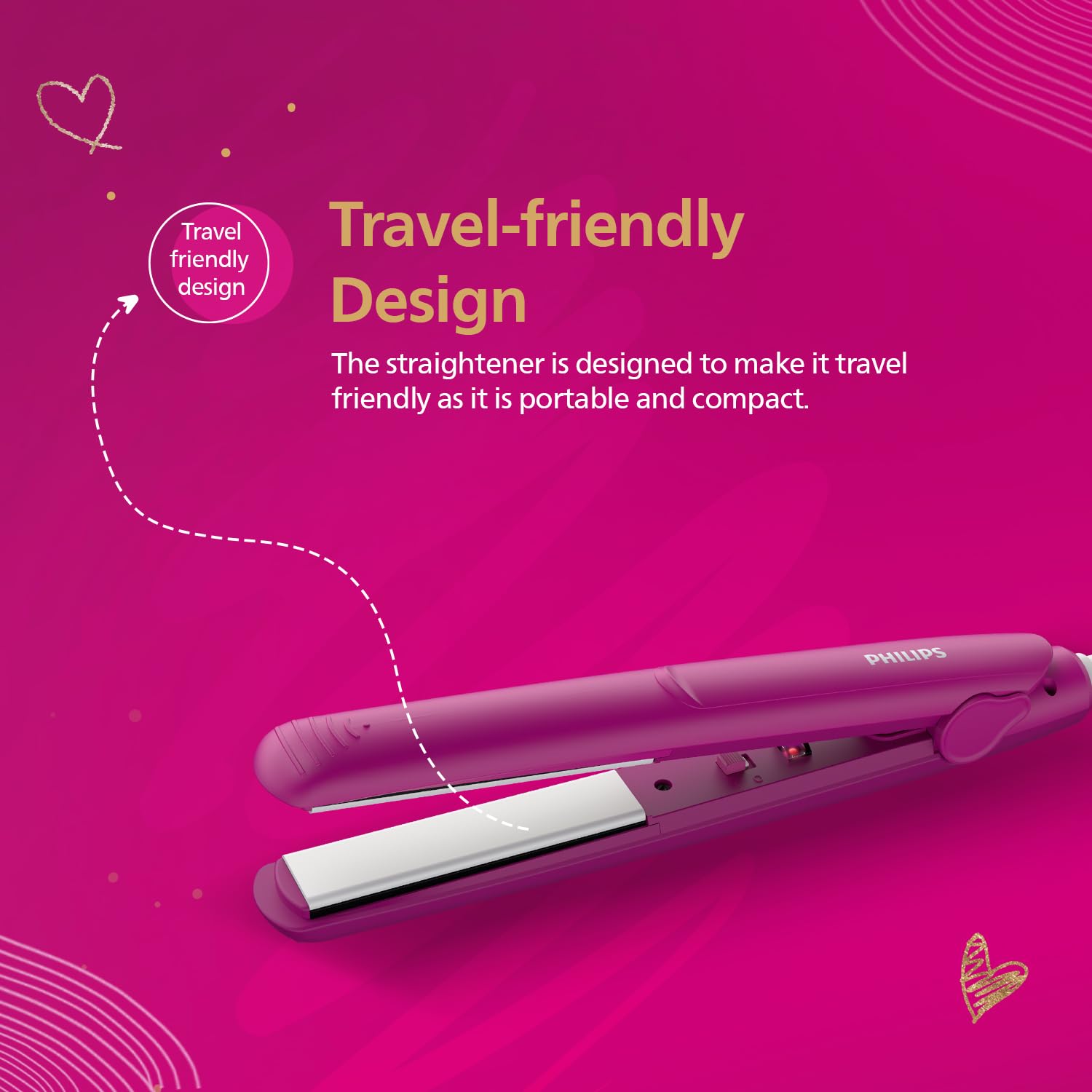 Philips India's No.1 Hair Styling Brand Hair Straightener, Long-Lasting Salon like Results, Frizz Control,Shine, Ceramic Plates Even Heat 200°C, Narrow Plates for Precision, For Indian Hair, BHS252