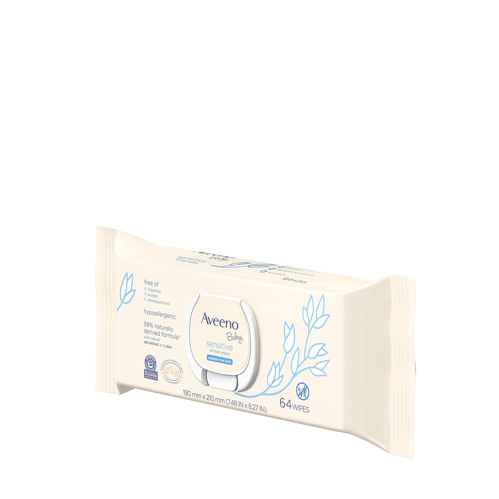 AVEENO Baby Sensitive All Over Wipes, Paraben- & Fragrance-Free, 64 ea