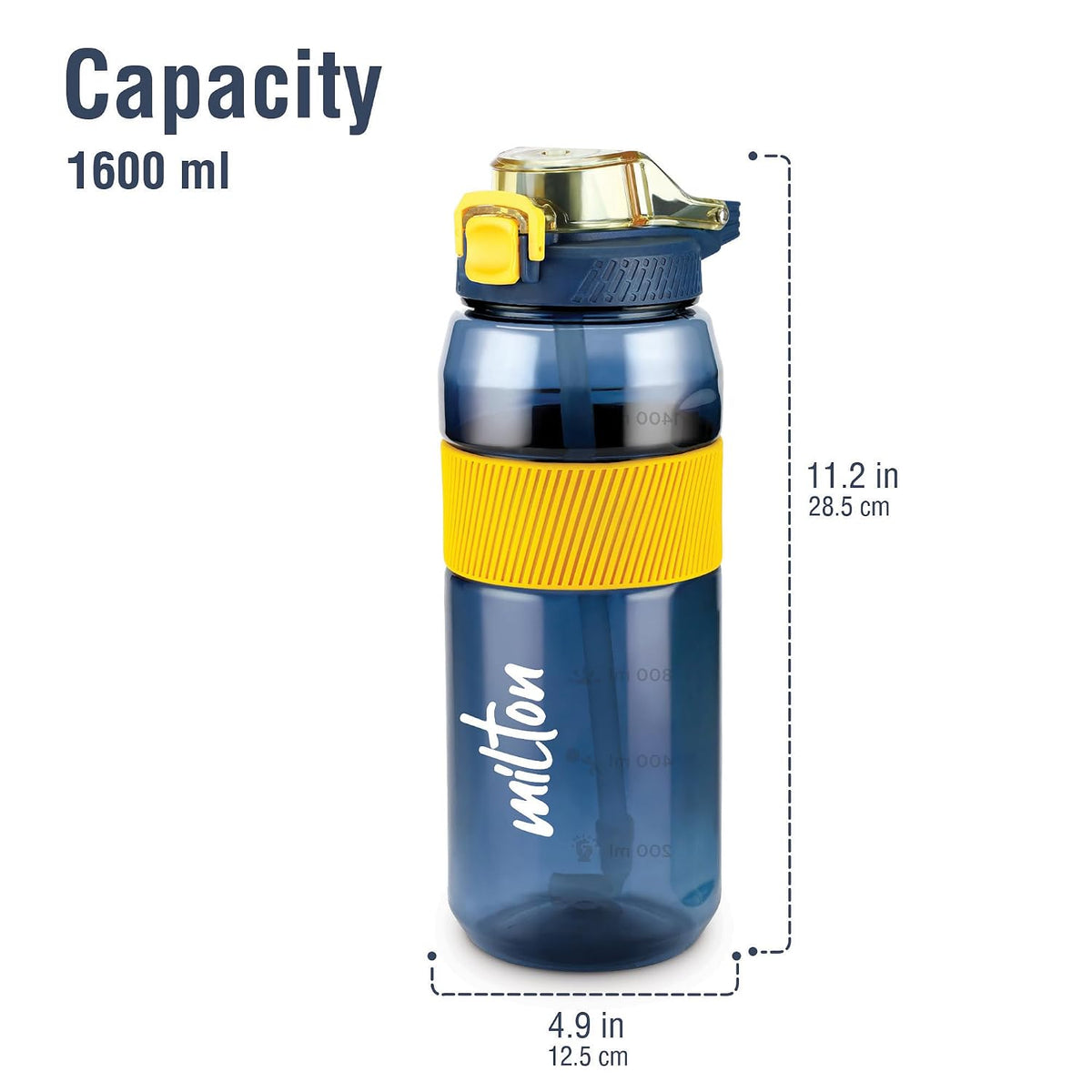 MILTON Sports Sipper Large Water Bottle 1600 ml, for Adults, 100% Leakproof, One-Click Open I Track Daily Intake I BPA-Free I Removable Straw I Easy Carry Handle I Ideal for Gym, Sports, Office, Blue