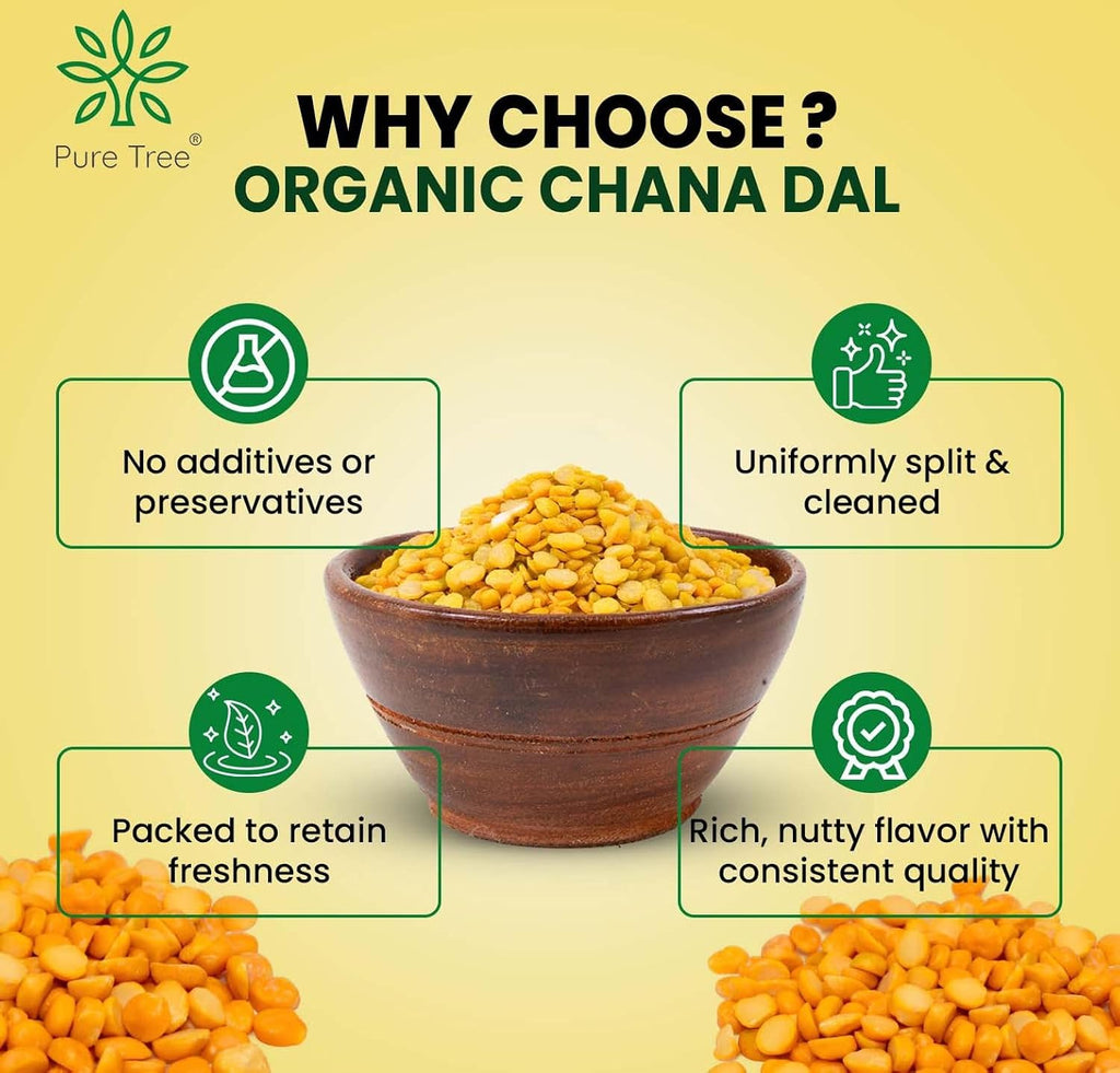 Pure Tree Certified Organic Chana Dal | 1.8 Kg / 1800 g
