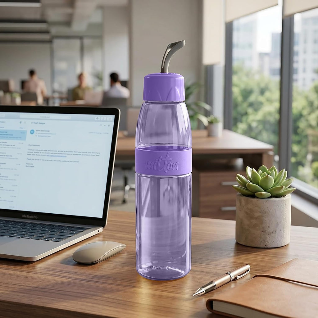 MILTON Jimmy 900 Pet water bottle, 830 ml | Leak-Proof, BPA-Free, Easy to Carry Handle & Strap | Reusable Water bottle for fridge|Perfect for Office, Travel, Gym Bottle for Men and Women, Purple