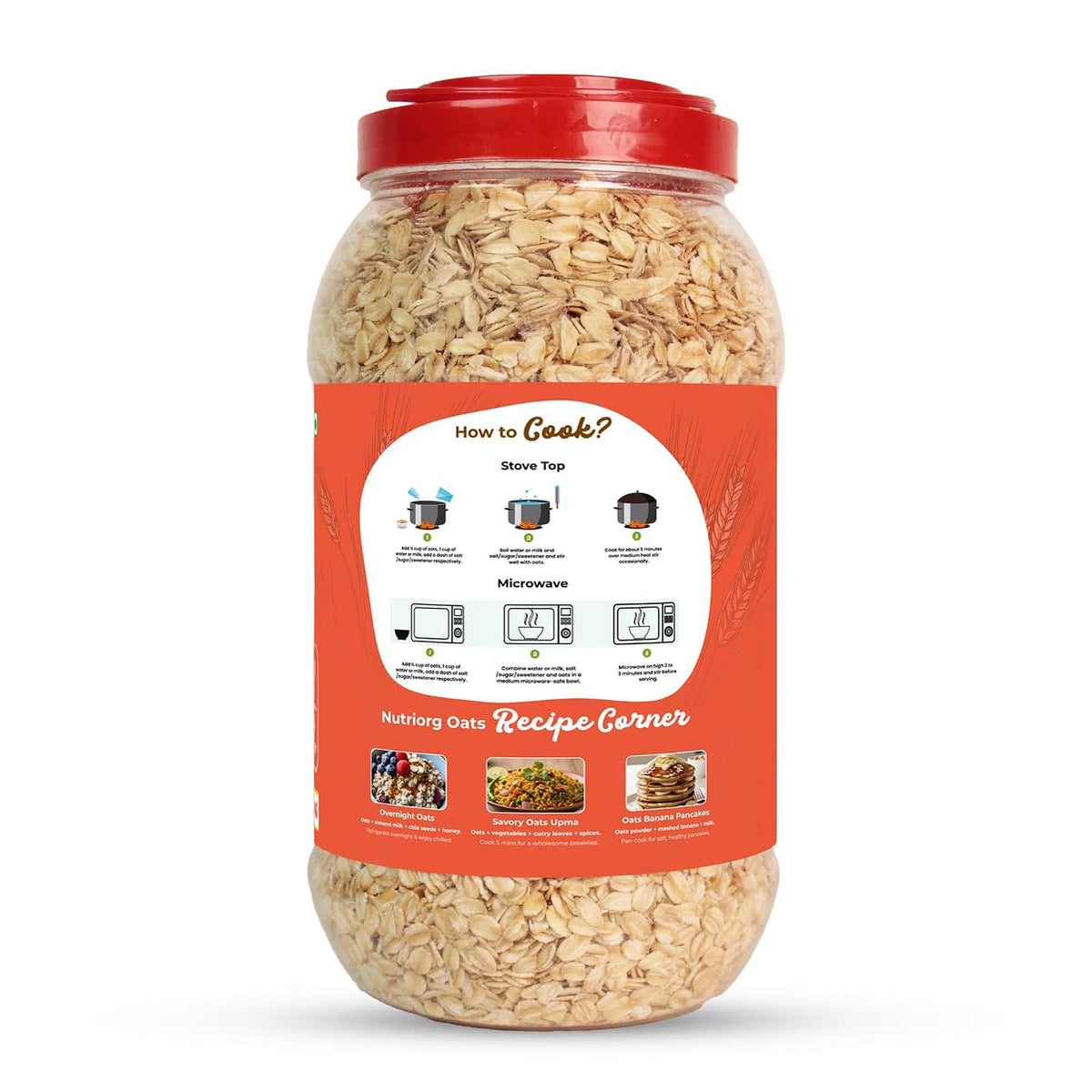 NutriOrg Rolled Oats 2.4 Kg | Gluten Free | High protein & Fibre Rich | Easy to Cook | Nutritional Breakfast Cereal Oats