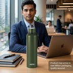 Milton Aura 1000 Thermosteel Water Bottle, 24 Hr Hot and Cold I Leak Proof Lid, ISI Certified I Vacuum Insulated I for Office, Gym, School I Military Green