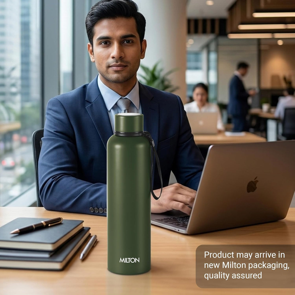 Milton Aura 1000 Thermosteel Water Bottle, 24 Hr Hot and Cold I Leak Proof Lid, ISI Certified I Vacuum Insulated I for Office, Gym, School I Military Green