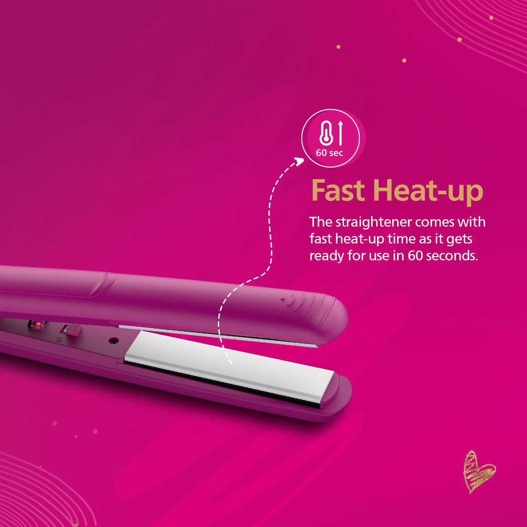 Philips India's No.1 Hair Styling Brand Hair Straightener, Long-Lasting Salon like Results, Frizz Control,Shine, Ceramic Plates Even Heat 200°C, Narrow Plates for Precision, For Indian Hair, BHS252