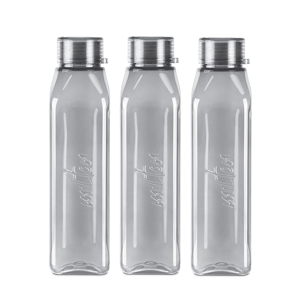 MILTON Prime Water Bottles Pack of 3, 1 Litre Each, Grey, Reusable Plastic Fridge Bottle Set, BPA Free and Leak Proof Waterbottles for School, Travel, Work