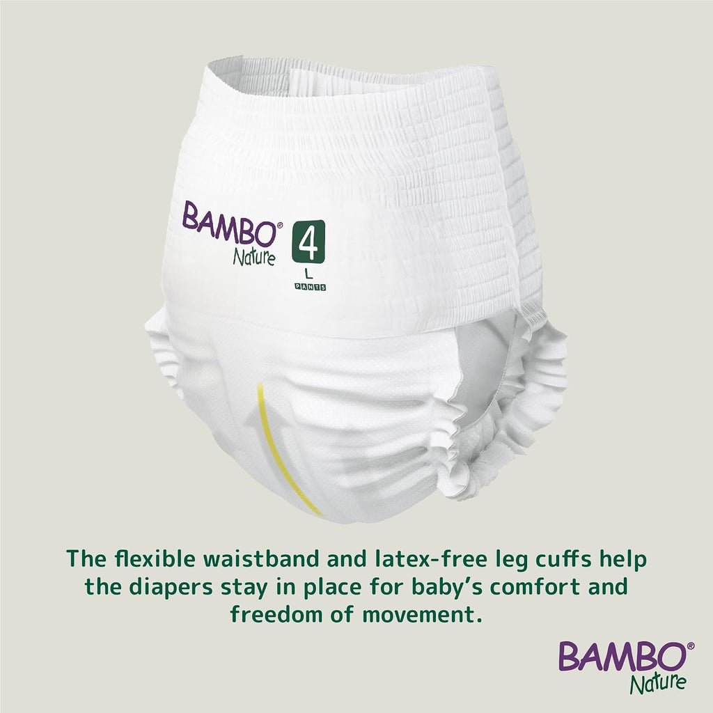 Bambo Nature Premium Baby Diapers - Pants Style, Large Size (7-12 Kgs), 20 Count - Super Absorbent Toilet Training Pull Ups with Wetness Indicator for Kids from 5-12 Months