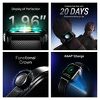 boAt Storm Infinity Plus w/20 Days Extensive Battery Life, Huge 680 mAh, Only Charge Once a Month, 1.96" Display, Functional Crown, Multiple Sports Modes, smart Watch for man & Woman (Active Black)