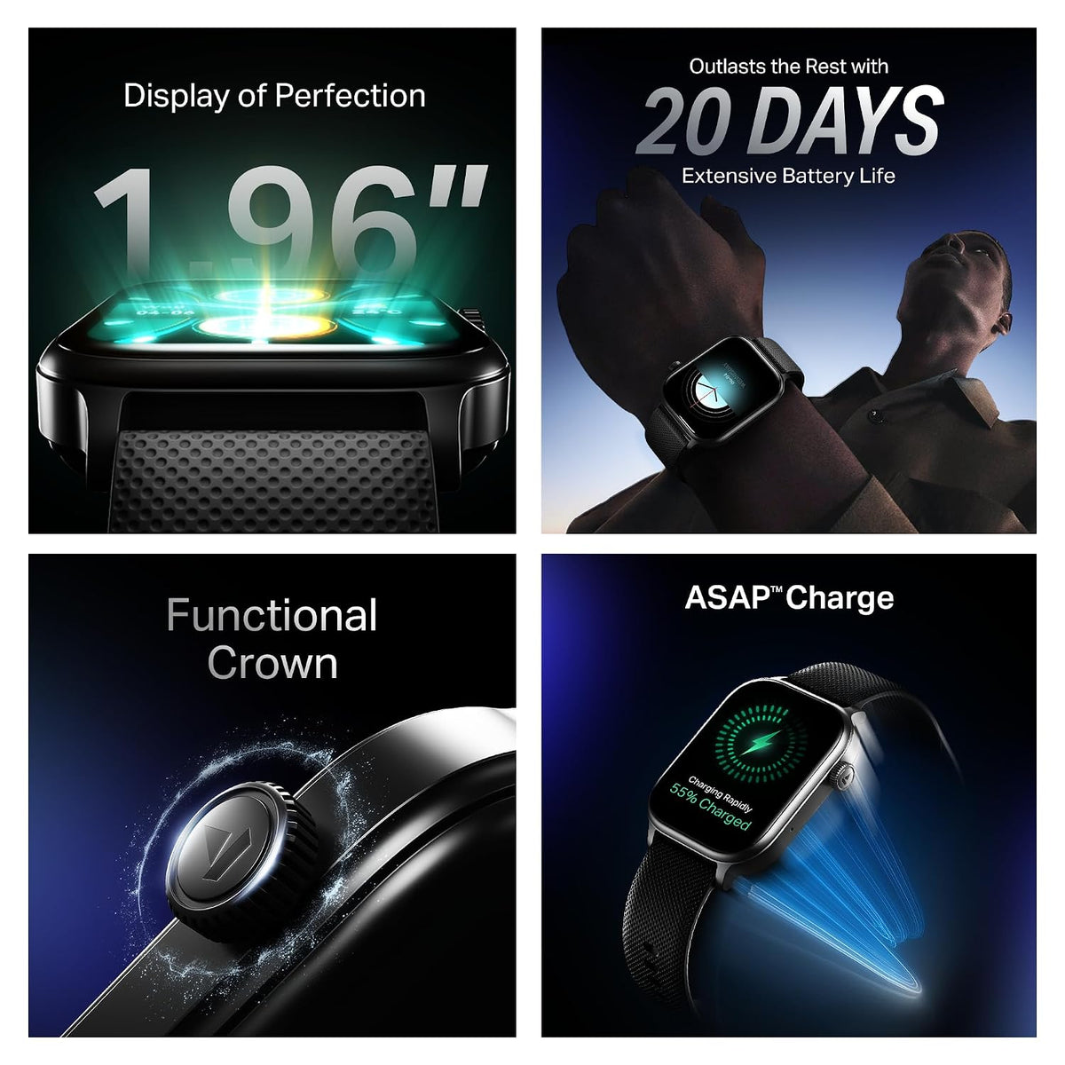 boAt Storm Infinity Plus w/20 Days Extensive Battery Life, Huge 680 mAh, Only Charge Once a Month, 1.96" Display, Functional Crown, Multiple Sports Modes, smart Watch for man & Woman (Active Black)