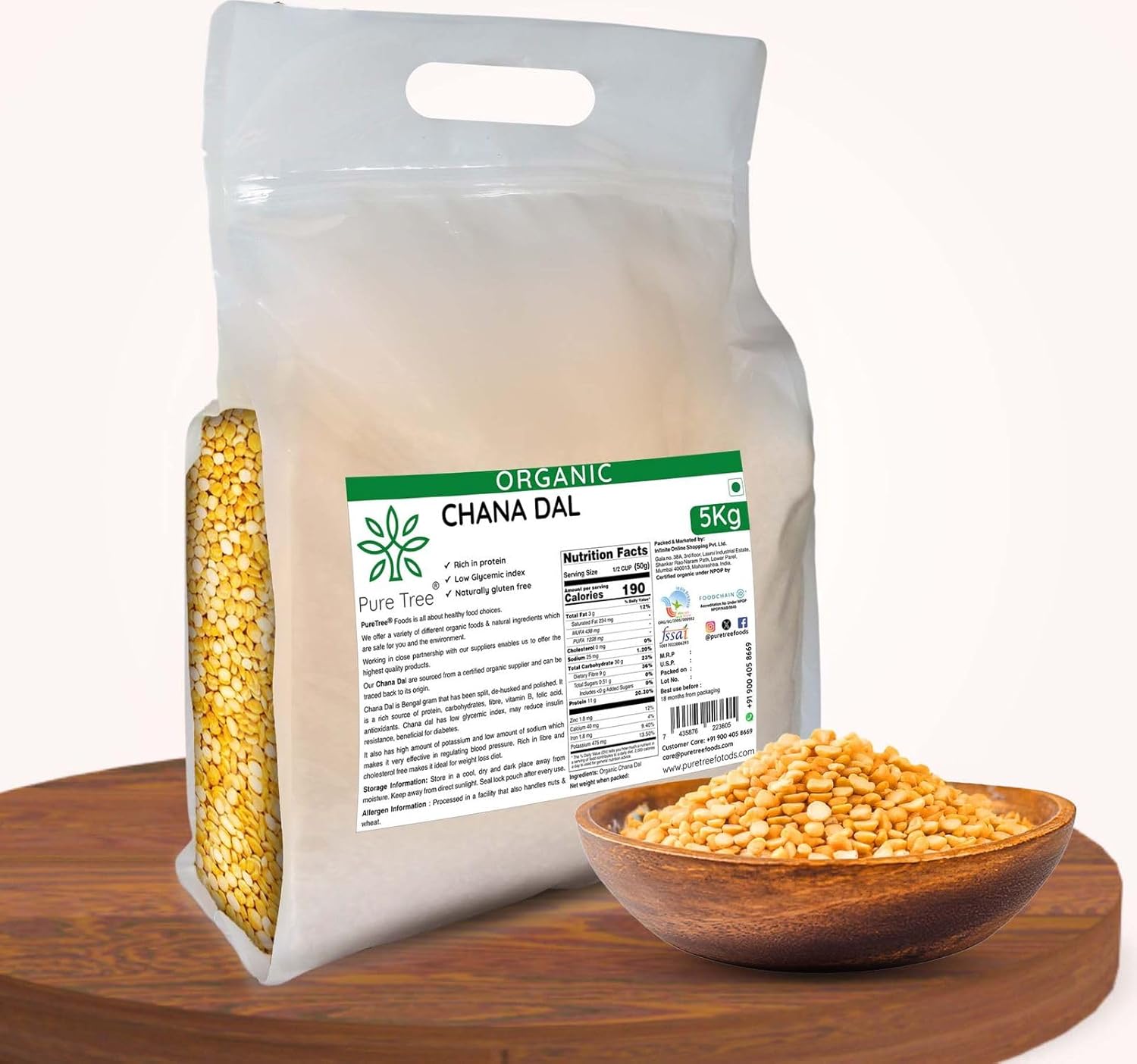 Pure Tree Certified Organic Chana Dal | 5 Kg