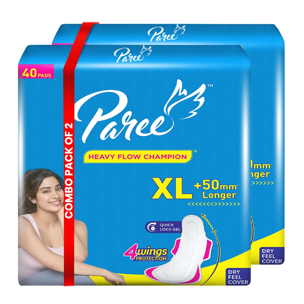 Paree Dry Comfort XL 80 Pads (Combo Pack) | Wider Back for Extra Coverage |Quick Absorption | Mild Fragrance|Heavy Flow Sanitary Pads for Women