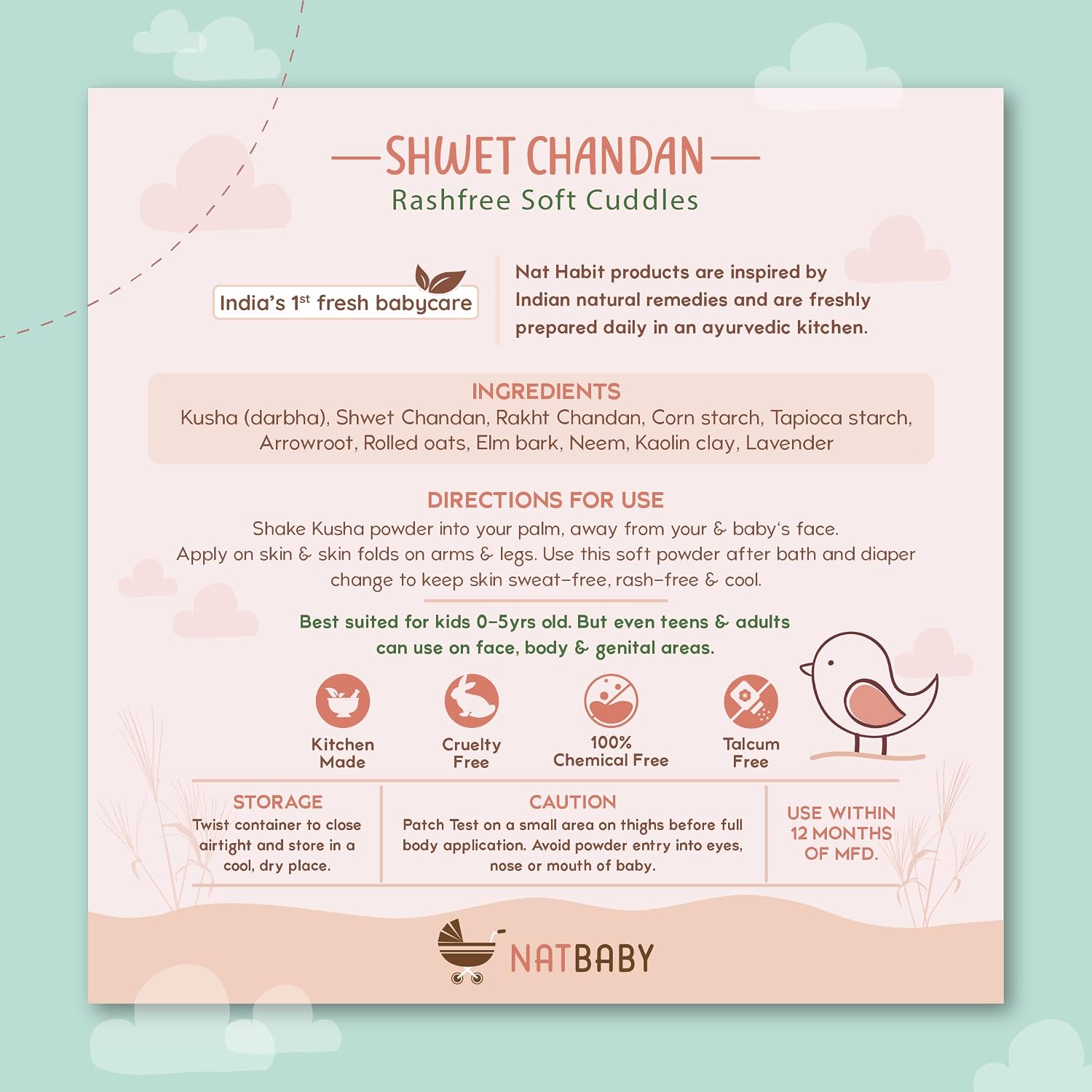 Nat Habit Shwet Chandan Kusha Baby Powder
