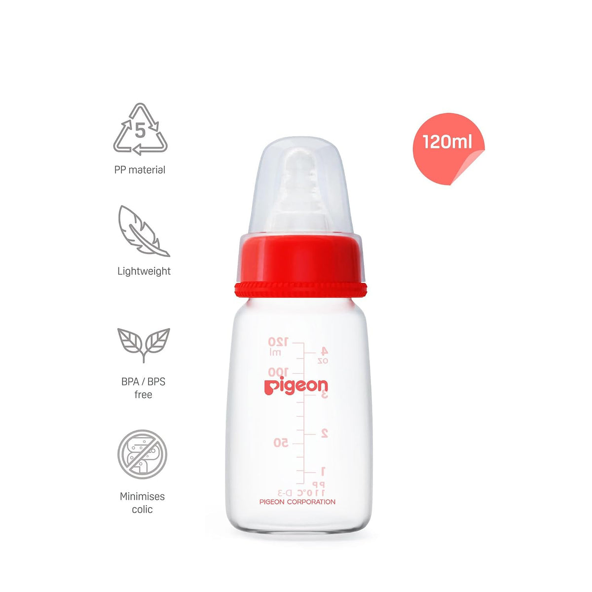 Pigeon Peristaltic Nursing Bottle KPP 120ml Red Nipple S | Baby Feeding Bottle | Natural Feeding Bottle for New Born | BPA Free Bottle for Baby | Baby Bottles for Milk