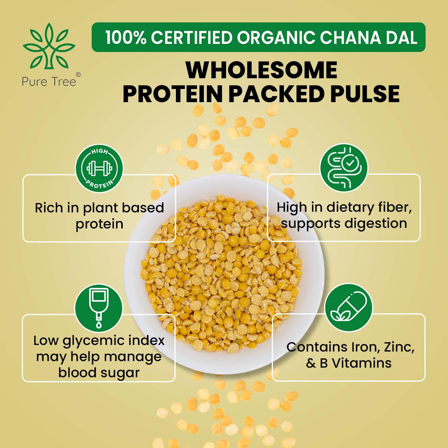 Pure Tree Certified Organic Chana Dal | 5 Kg