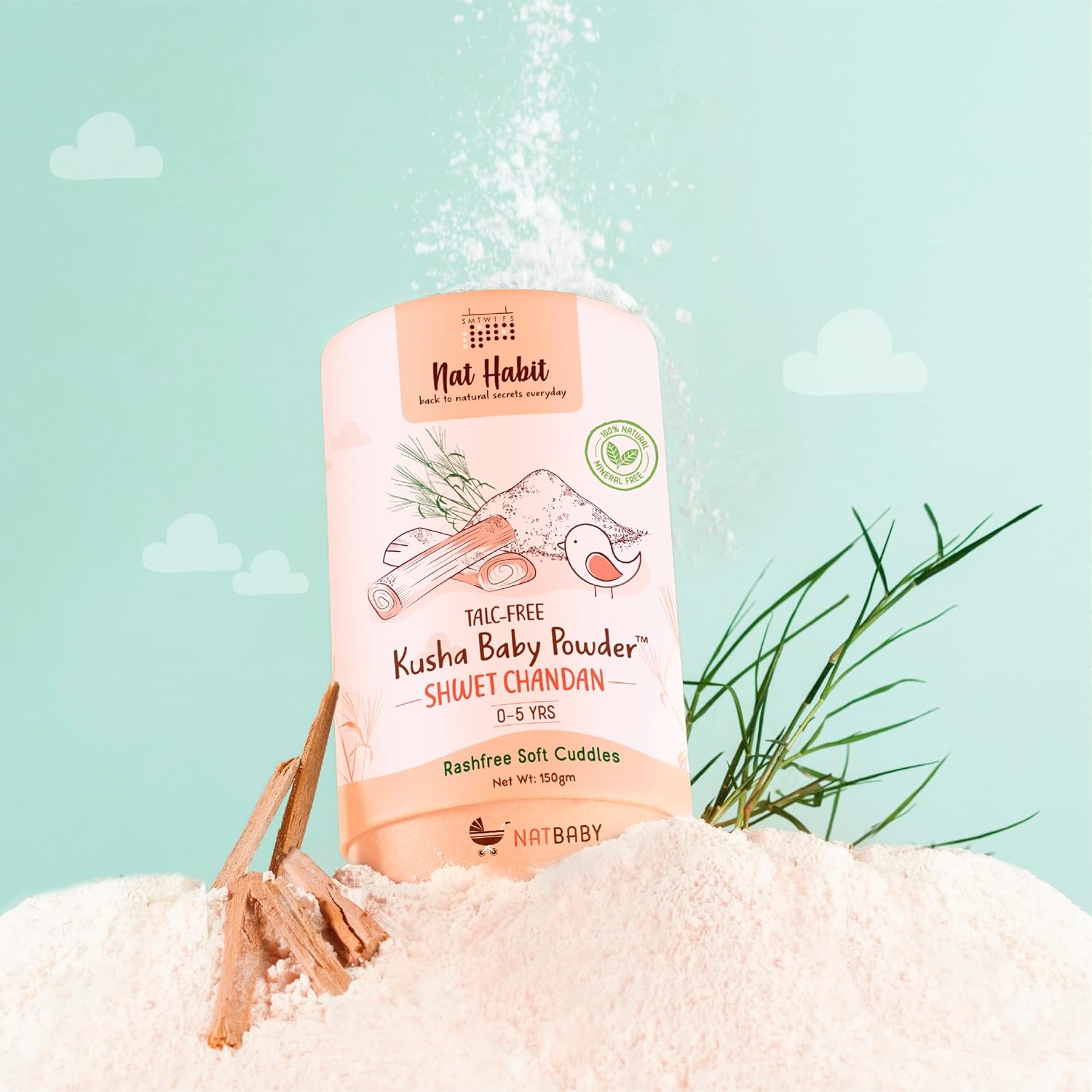 Nat Habit Shwet Chandan Kusha Baby Powder