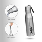 MILTON Super 750 Stainless Steel Water Bottle 650 ml, Single Walled, ISI Certified I Leak Proof Lid, Rust Proof I For School, Office, Gym I Silver