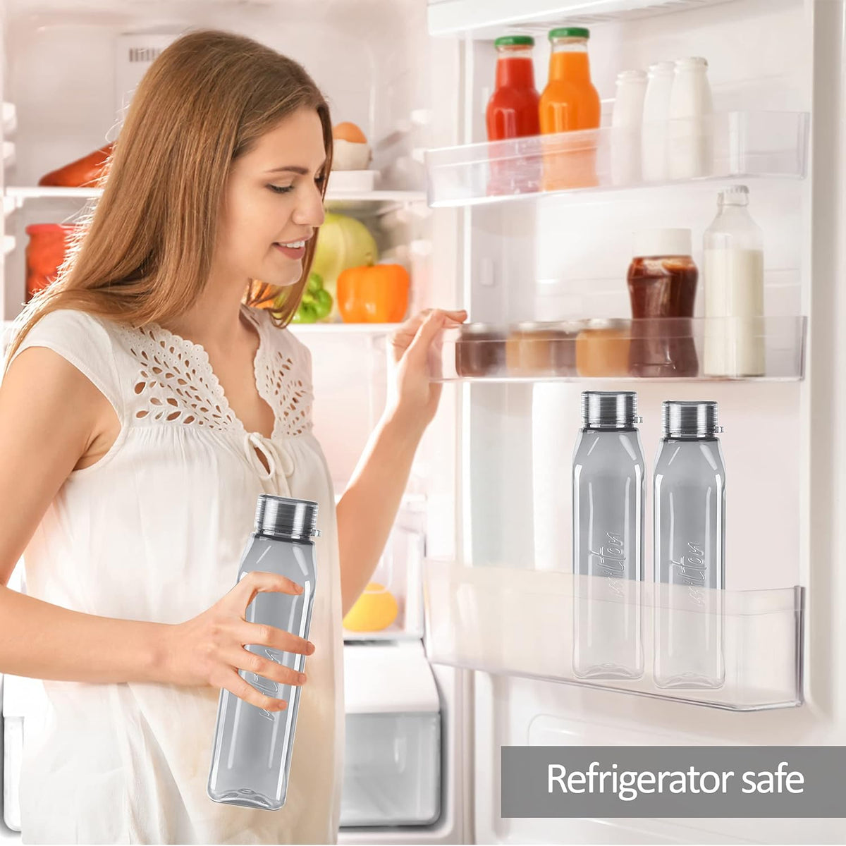 MILTON Prime Water Bottles Pack of 3, 1 Litre Each, Grey, Reusable Plastic Fridge Bottle Set, BPA Free and Leak Proof Waterbottles for School, Travel, Work