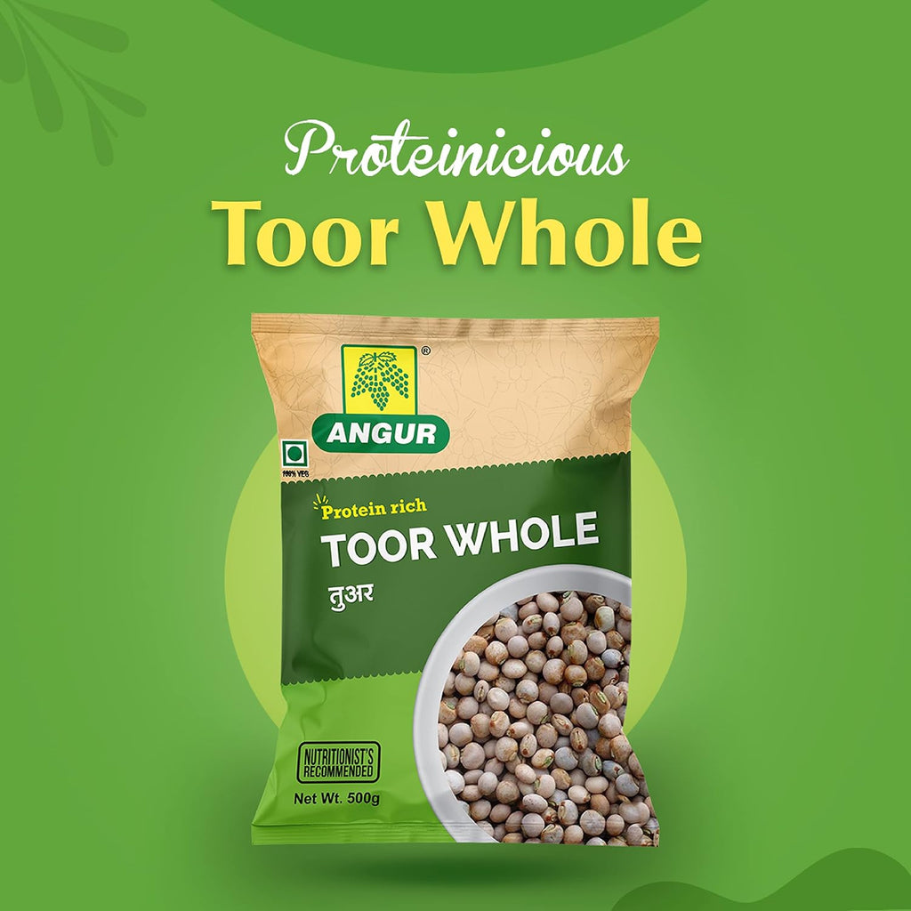 Angur Toor Whole 500g | Pack of 2 | Pigeon Peas Rich Source of Protein - 1Kg