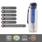 CELLO Fruit Infuser Water Bottle 800ml, Blue | Wide Sealed Flip-Top Cap, Leak-Proof & Durable | Airtight, Reusable | Detox Infuser Bottle for Fridge, Gym, Office, Travel, Kitchen & Trekking