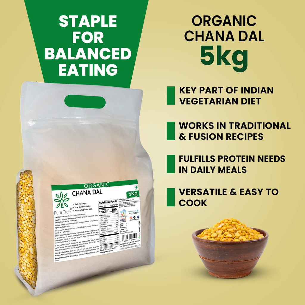 Pure Tree Certified Organic Chana Dal | 5 Kg