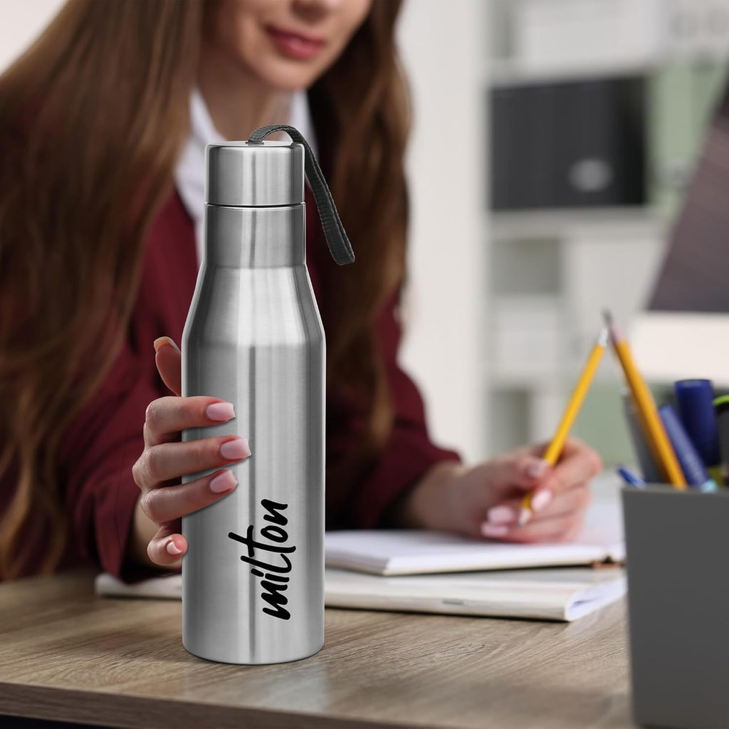 MILTON Super 750 Stainless Steel Water Bottle 650 ml, Single Walled, ISI Certified I Leak Proof Lid, Rust Proof I For School, Office, Gym I Silver