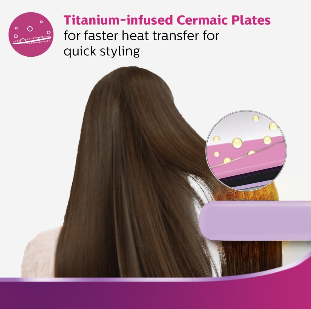 Philips India's No.1 Hair Styling Brand Hair Straightener, Minimized Heat Damage,SilkProtect Care, Titanium Ceramic Plates,Smooth Shiny Straight Hair, 2 Temperature Settings,For Indian Hair,BHS393