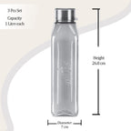 MILTON Prime Water Bottles Pack of 3, 1 Litre Each, Grey, Reusable Plastic Fridge Bottle Set, BPA Free and Leak Proof Waterbottles for School, Travel, Work